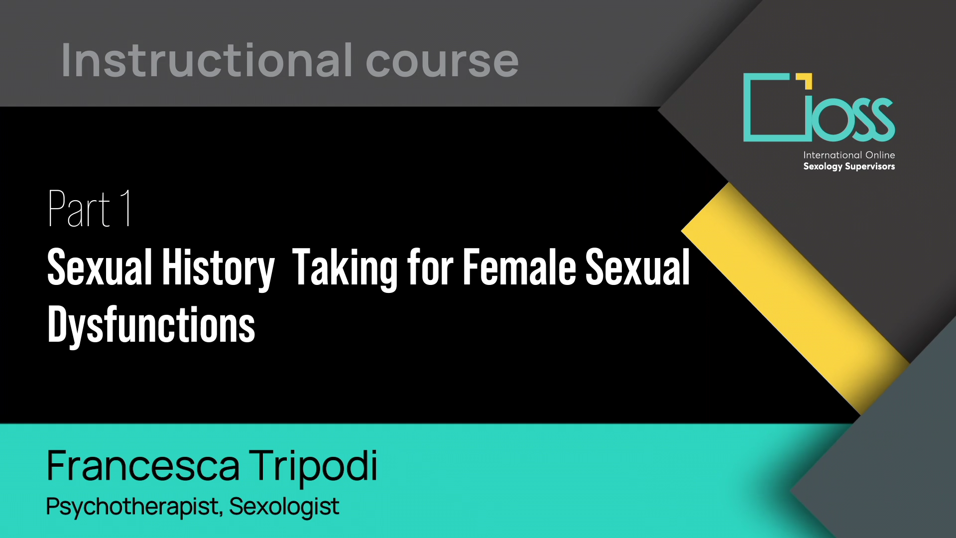 Part 1 Sexual History Taking for Female Sexual Dysfunctions (Part 1 & 2)
